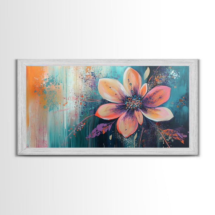 Bright floral, pink orange, Canvas Print, poppy wall art, pink orange wall art, whimsical art, flower painting, above sofa art