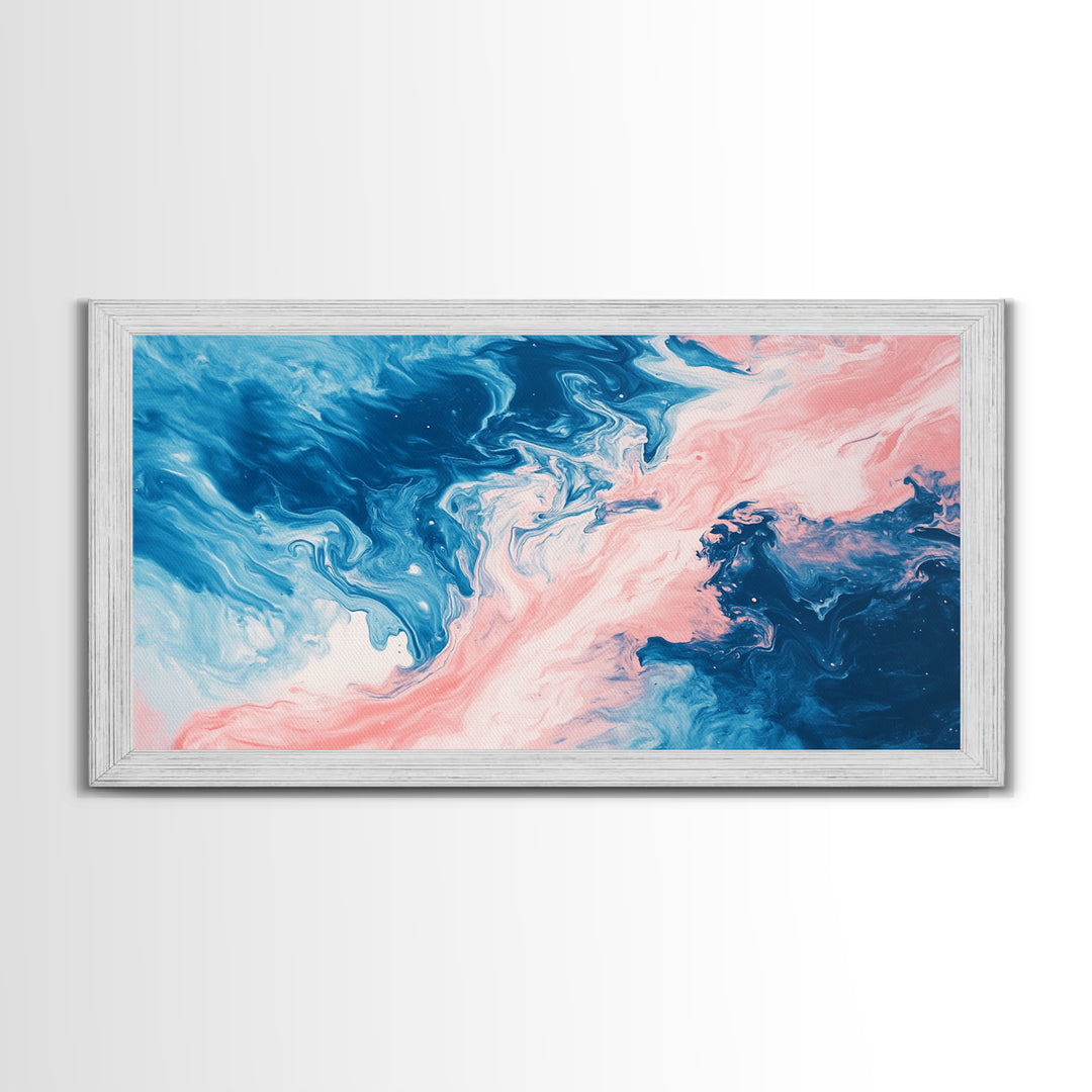 Blue Pink Abstract, Fluid Art, Ocean Inspired, Canvas Print, Whimsical Art, Light Pink Wall Art, Teal Wall Art, Therapy Art
