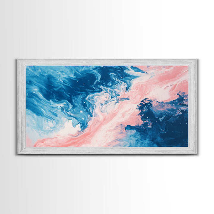 Blue Pink Abstract, Fluid Art, Ocean Inspired, Canvas Print, Whimsical Art, Light Pink Wall Art, Teal Wall Art, Therapy Art