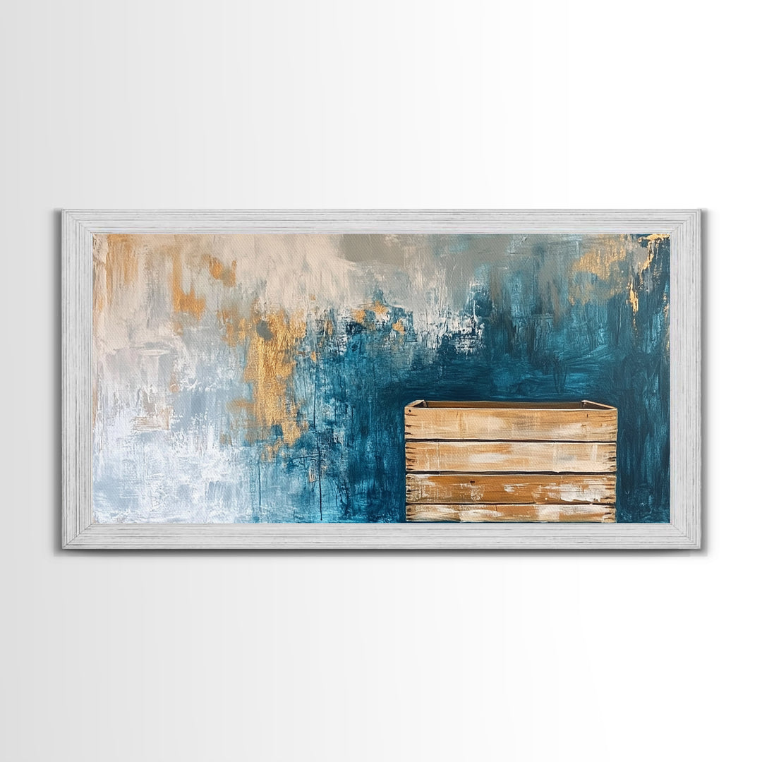 Abstract Rustic Art, Blue Gold Textured, Canvas Print, Wabi Sabi Art, Minimalist Art, Therapy Art, Extra Wide Art, Modern Decor