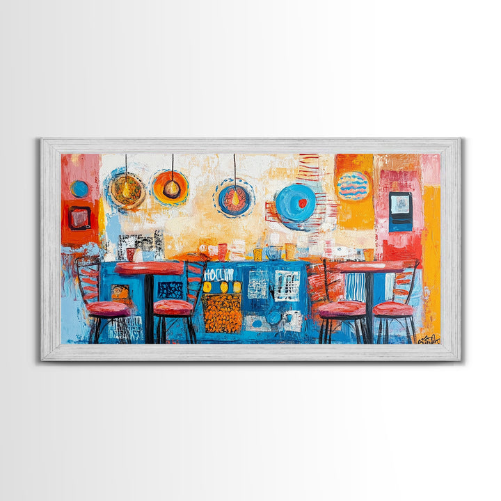 Cafe painting, espresso martini wall art, coffee wall art, food review kitchen art, warm cozy vibes, rustic decor, framed canvas print, boho art