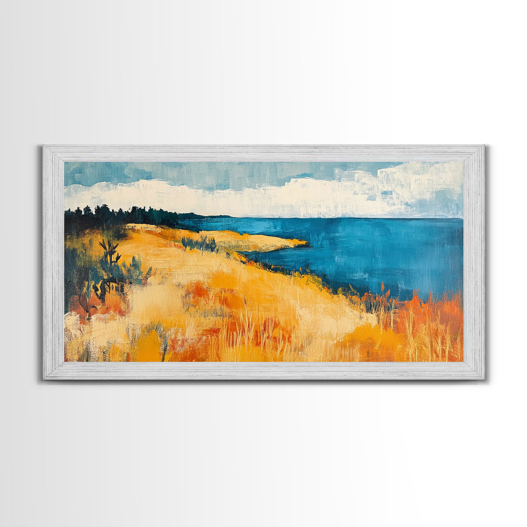 Coastal Landscape, Ocean Painting, Nautical Decor, Rustic Art, Farmhouse Art, Living Room Art, Framed Canvas Print, Extra Wide Art, Bedroom Art