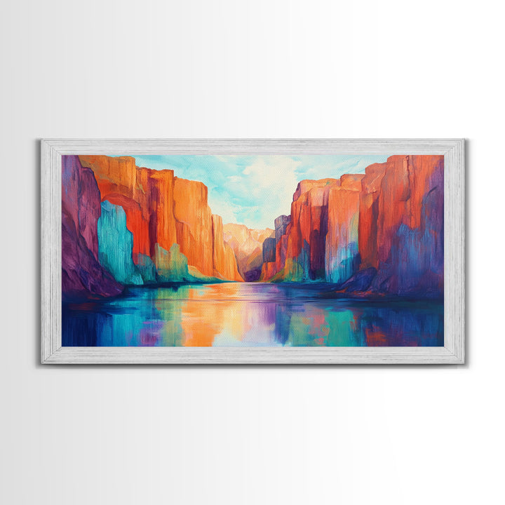 Canyon painting, southwest wall art, mountain painting, bold colors, moody art, rustic wall art, extra wide art, canvas print, scenic landscape