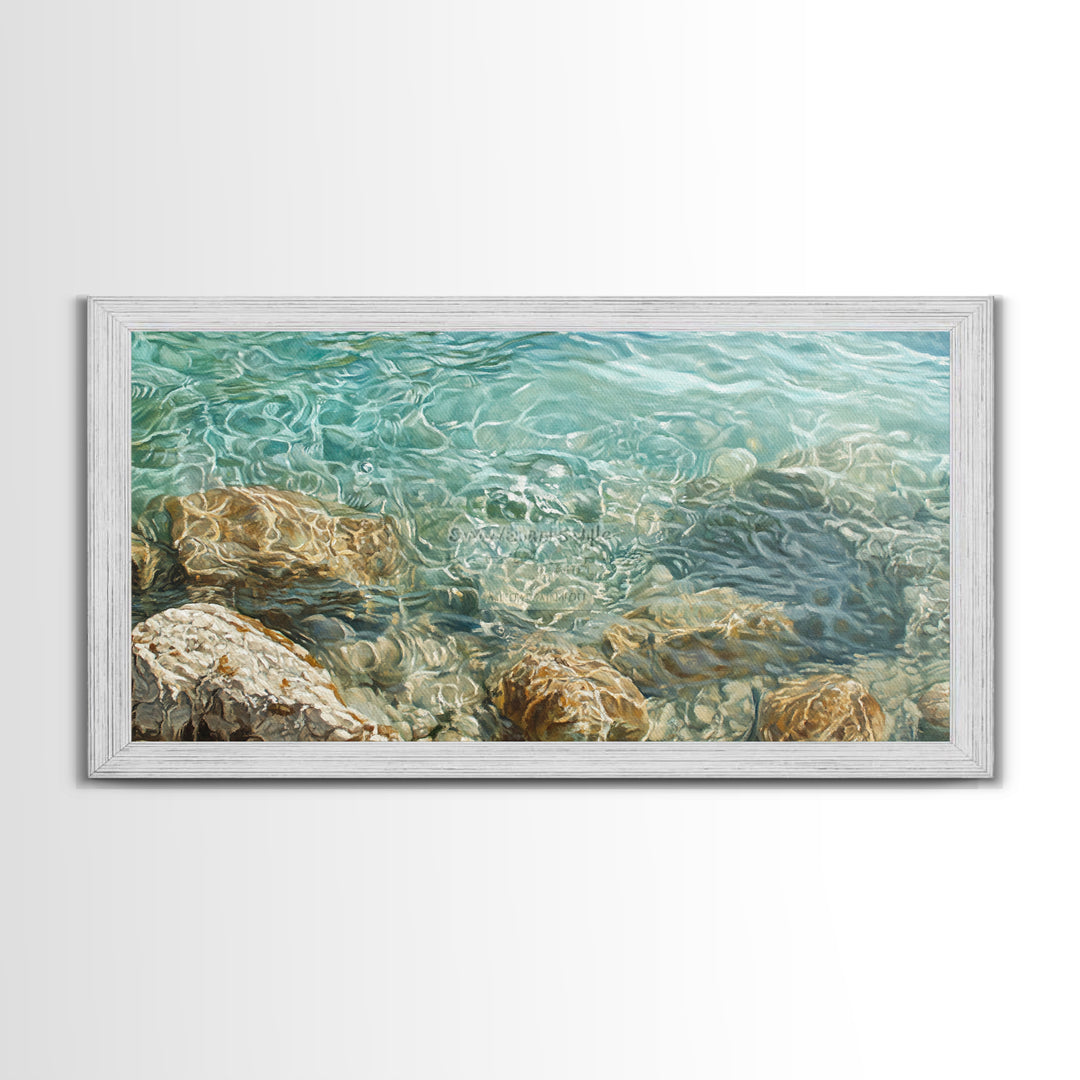 Crystal Clear Water, coastal painting, nautical wall art, beach house decor, ocean inspired art, Framed Canvas Print, blue and green wall art