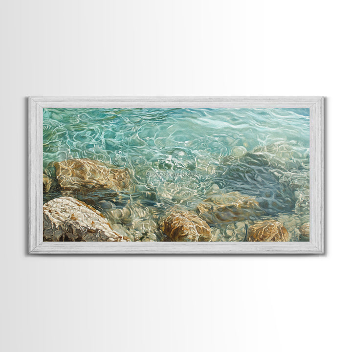 Crystal Clear Water, coastal painting, nautical wall art, beach house decor, ocean inspired art, Framed Canvas Print, blue and green wall art