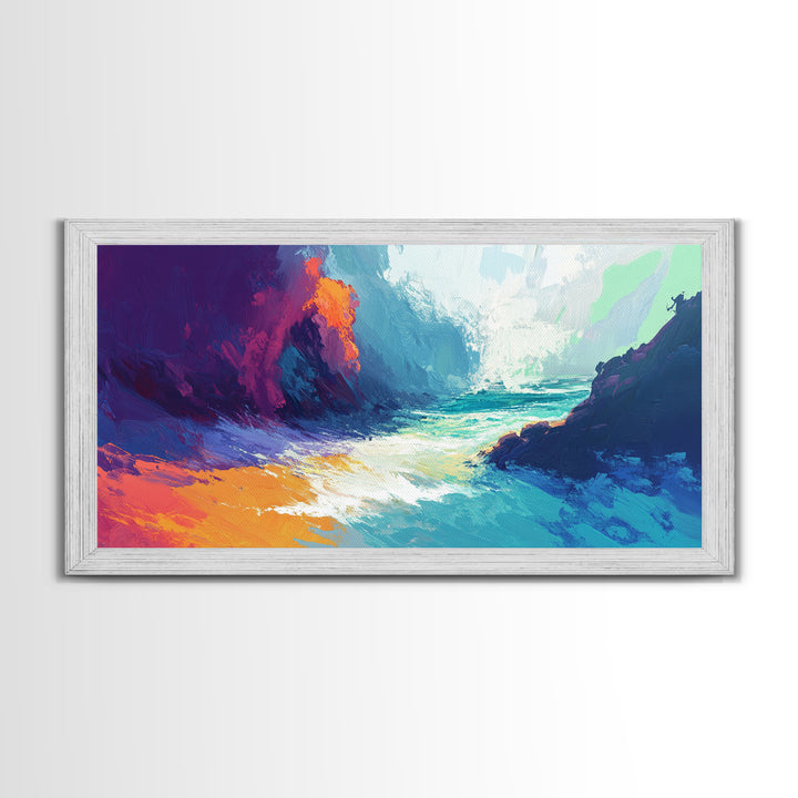 Abstract Seascape, Moody Ocean Painting, Dark Romance Painting, Nautical Wall Art, Coastal Decor, Framed Canvas Print, Large Art