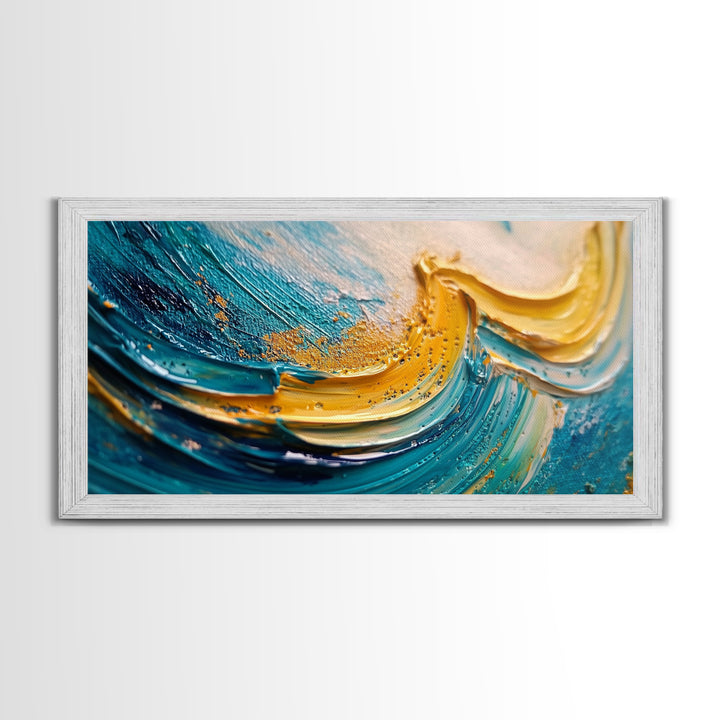 Abstract Ocean, Textured Painting, Teal Wall Art, Nautical Decor, Horizontal Wall Art, Framed Canvas Print, Coastal Decor, Extra Wide Art