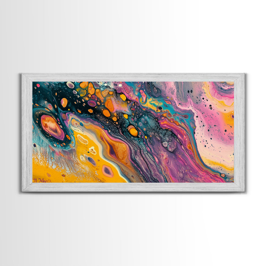 Abstract Galaxy, blotter art, cosmic painting, psychedelic art, vibrant colors, wabi sabi art, contemporary art, Framed Canvas Print