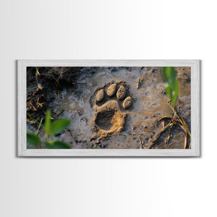Animal Paw Print, rustic decor, moody art, nature painting, wildlife art, earthy tones, textured wall art, Framed Canvas Print