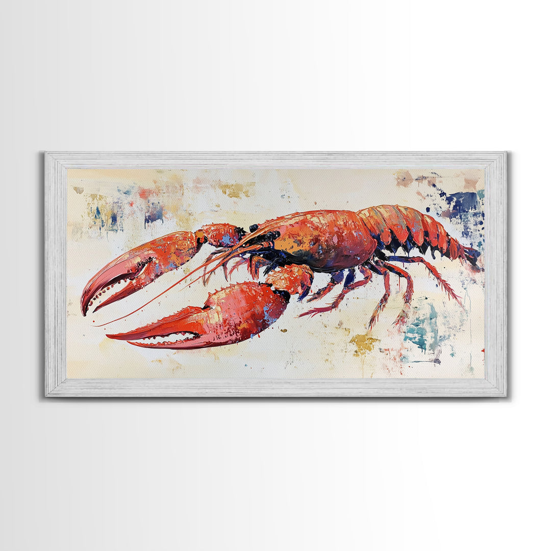 Crayfish Painting, Seafood Art, Rustic Wall Art, Coastal Kitchen Decor, Fishing Art, Nautical Decor, Long Narrow Wall Art, Canvas Print