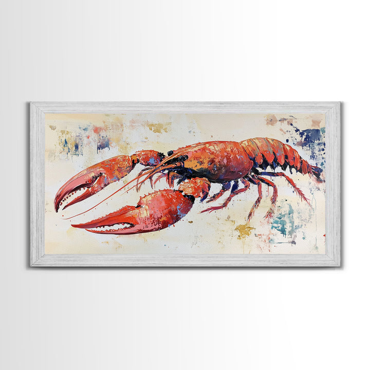 Crayfish Painting, Seafood Art, Rustic Wall Art, Coastal Kitchen Decor, Fishing Art, Nautical Decor, Long Narrow Wall Art, Canvas Print