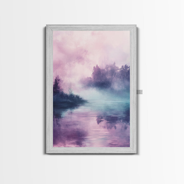Pink Fog, moody art, landscape painting, light pink wall art, ethereal decor, minimalist art, framed canvas print, wabi sabi art