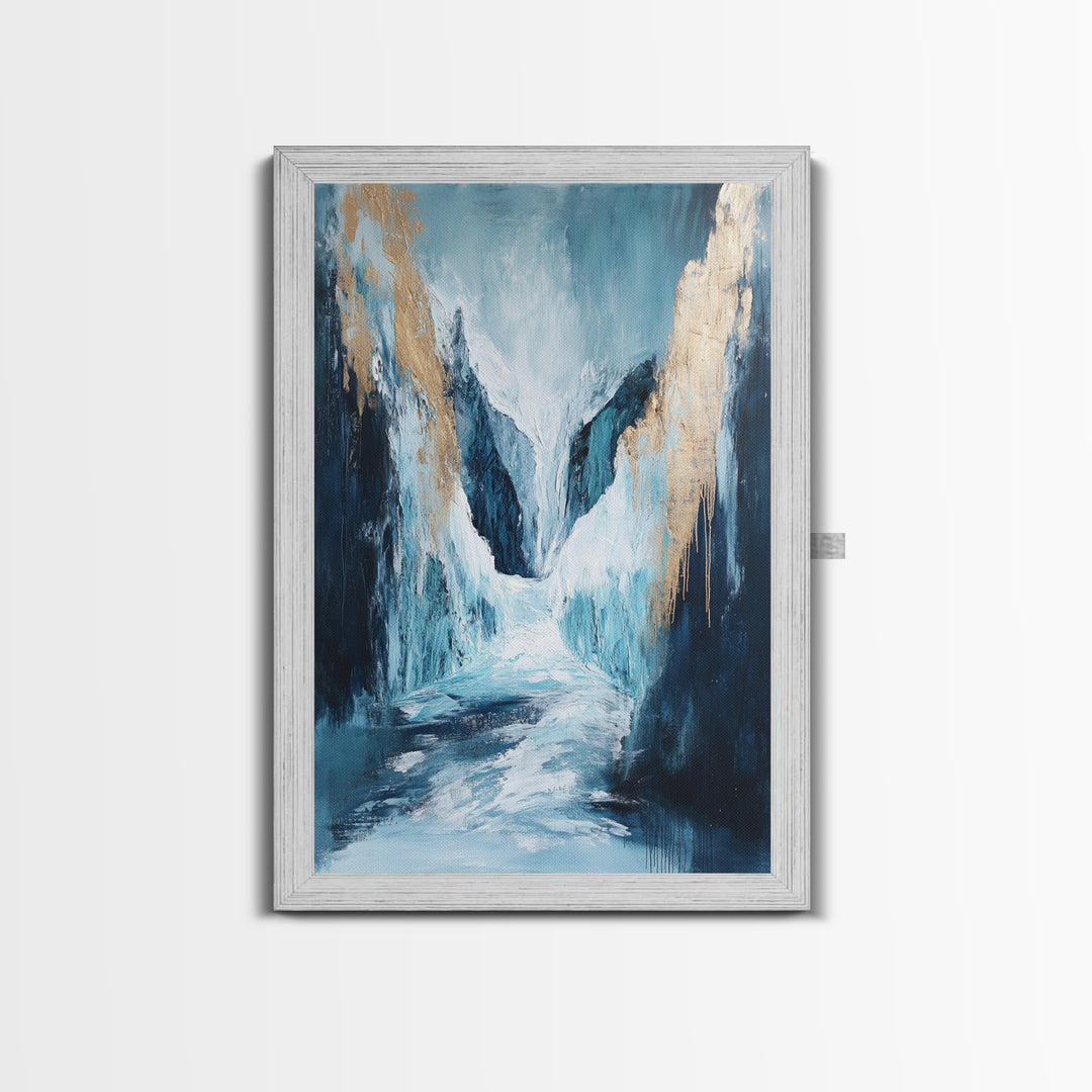 Abstract Glacier, wabi sabi art, zen wall art, blue and green wall art, minimalist art, Framed Canvas Print