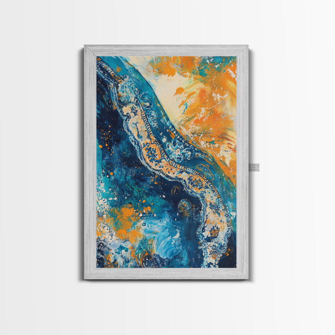 Abstract Ocean, Coastal Landscape Art, Blue and Green Wall Art, Teal Wall Art, Nautical Decor, Framed Canvas Print, Gift Idea