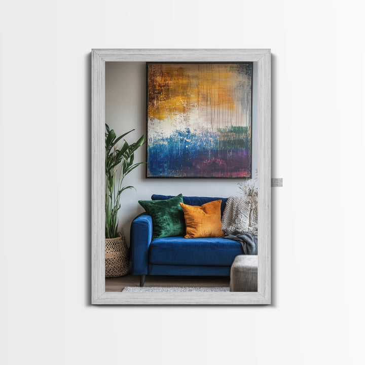 Abstract Color Drip, moody art, pink orange wall art, geometric wall art, bold living room art, Framed Canvas Print