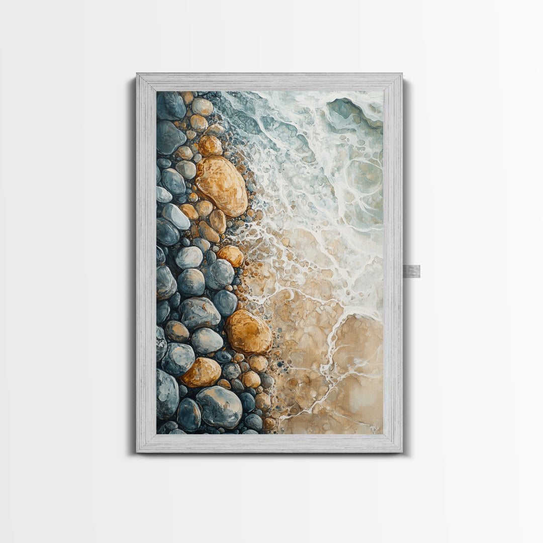 Ocean Shore Rocks, coastal wall art, surf wall art, beach house decor, nautical wall art, boho art, Framed Canvas Print