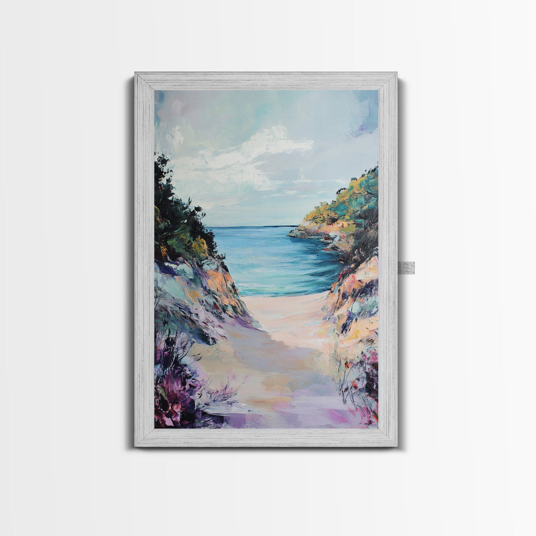 Coastal Cliff Path, coastal wall art, beach house decor, landscape painting, tropical wall art, Hawaii art, Canvas Print