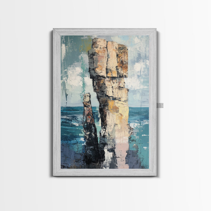 Coastal Rock Formation, Ireland Painting, Seascape Wall Art, Ocean Landscape, Nautical Decor, Framed Canvas Print, Living Room Art