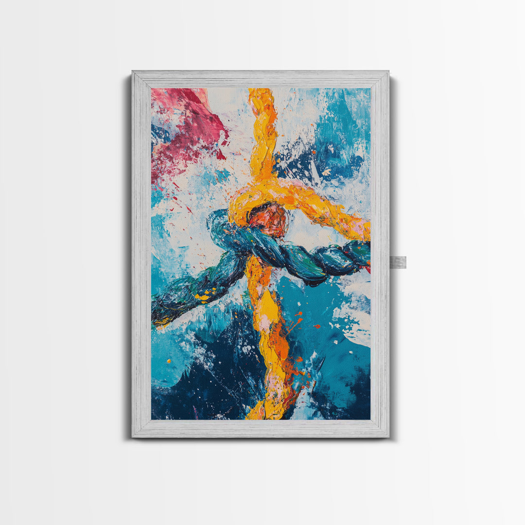 Rope, Knot, Abstract, Framed Canvas Print, nautical decor, coastal wall art, blue and green wall art, moody art, geometric wall art