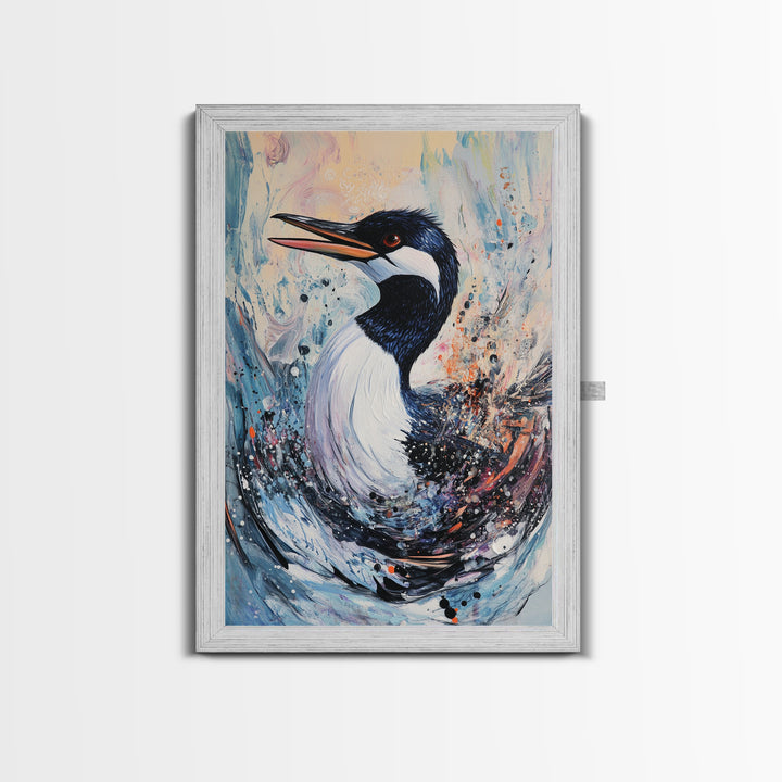 Abstract Loon, bird art, teal wall art, moody art, coastal decor, nautical painting, gift idea for her, Canvas Print, living room art