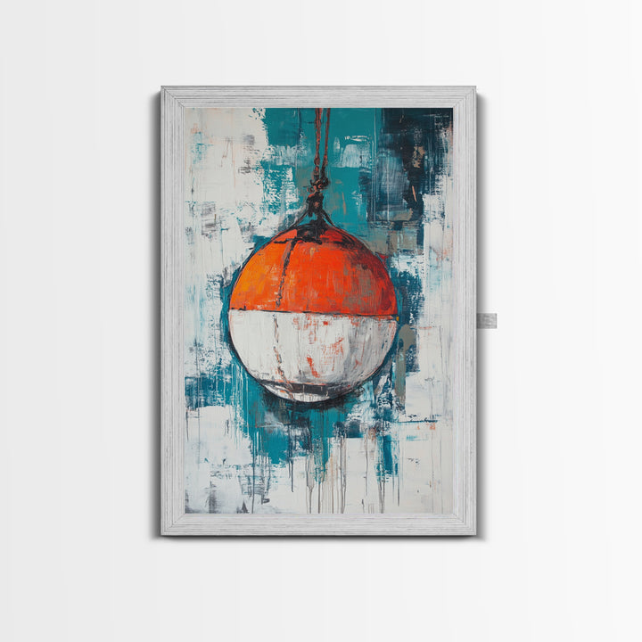 Nautical Buoy, nautical wall art, coastal decor, rustic wall art, gift idea, ocean painting, Framed Canvas Print, above bed wall art