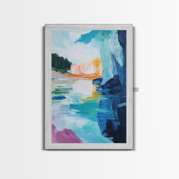 Canyon Lake, landscape painting, southwest wall art, moody art, blue and green wall art, extra wide art, Canvas Print, seascape painting