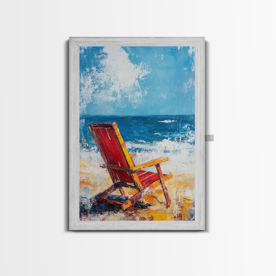 Beach Chair, Coastal Decor, Nautical Painting, Seascape Art, Ocean Wall Art, Coastal Landscape Art, Canvas Print, Gift Idea