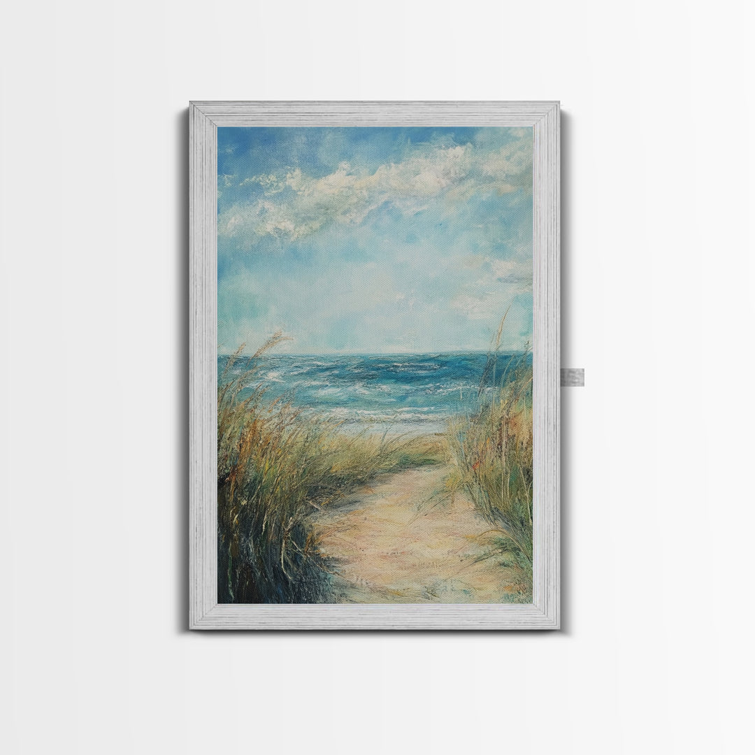 Beach Path, Coastal Decor, Nautical Wall Art, Seascape Painting, Canvas Print, Rustic Art, Above Bed Wall Art, Minimalist Art