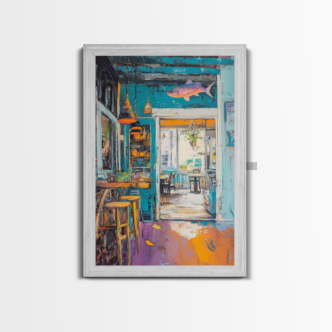 Rustic Bar Painting, Food Review Kitchen Art, Coastal Landscape Art, Canvas Print, Whimsical Art, Nautical Decor, Living Room Art