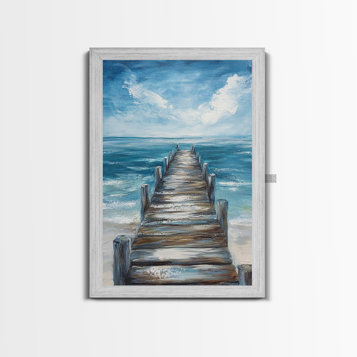 Ocean Dock Painting, Nautical Wall Art, Coastal Landscape Art, Seascape Painting, Canvas Print, Rustic Decor, Bedroom Art, Minimalist Art