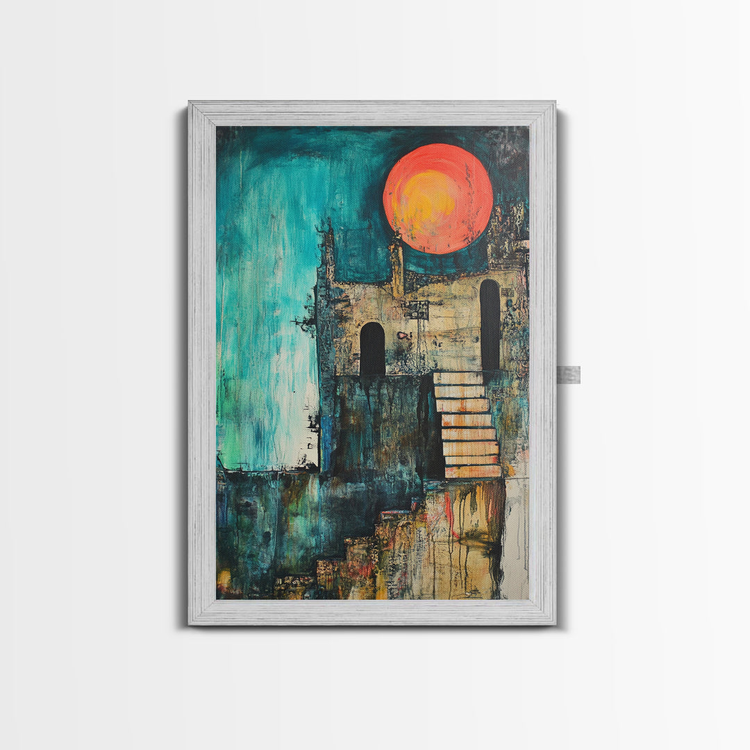 Abstract Castle, moody art, dark romance painting, gothic wall art, Canvas Print, Ozymandias art, blue and green wall art, vintage art