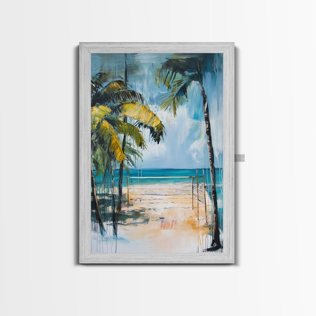 Beach Volleyball, Palm Tree Art, Nautical Painting, Coastal Wall Art, Ocean Art, Seascape Art, Canvas Print, Guest Room Art