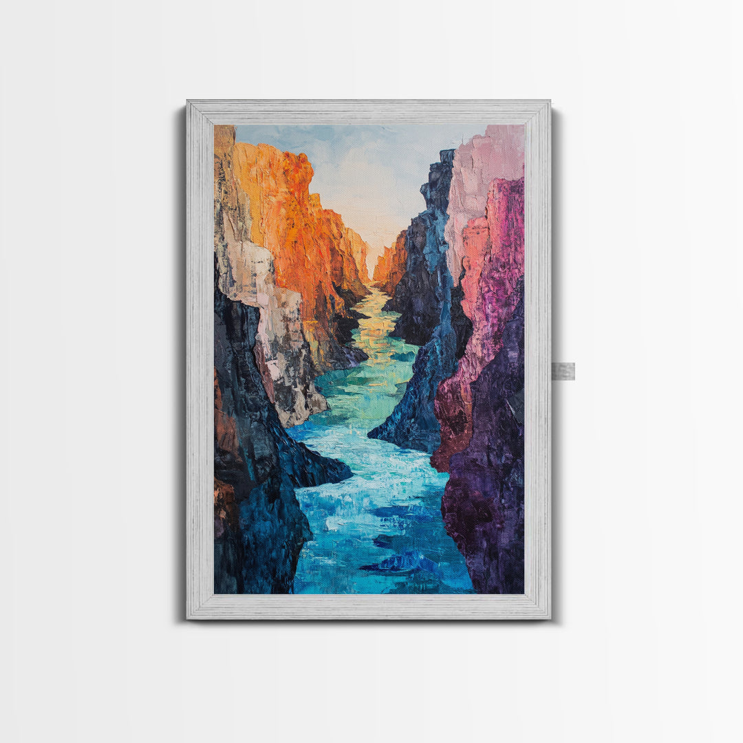 Canyon River, Southwest Wall Art, Canvas Print, Landscape Painting, Rustic Decor, Adventure Art, Moody Art, Tall Narrow Art