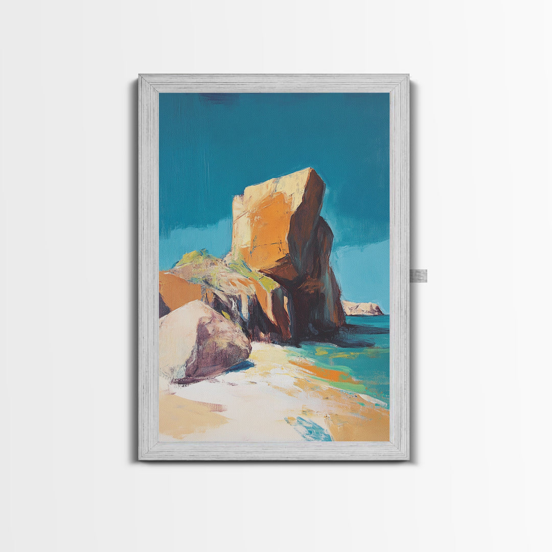 Coastal Rock, Seascape Painting, Canvas Print, Nautical Wall Art, Coastal Decor, Beach Art, Ocean Landscape, Gift Idea, Living Room Art