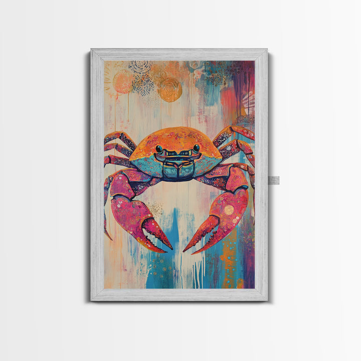 Vibrant Crab Art, Coastal Cowgirl Wall Decor, Nautical Painting, Ocean Wall Art, Beach House Decor, Canvas Print, Kitchen Wall Art