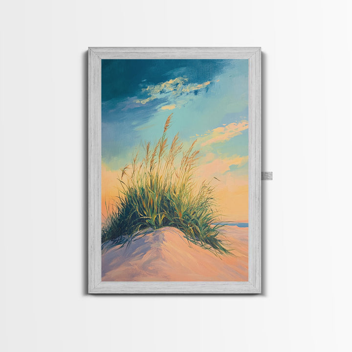 Beach Dune Painting, Coastal Landscape Art, Nautical Wall Art, Nature Wall Decor, Wabi Sabi Art, Framed Canvas Print, Bedroom Wall Art