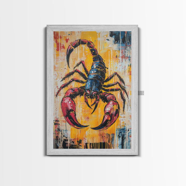 Bold Scorpion Framed Canvas Print Fierce Animal Wall Art, Yellow and Red Painting, Statement Office Decor, Wildlife Art Lovers Gift