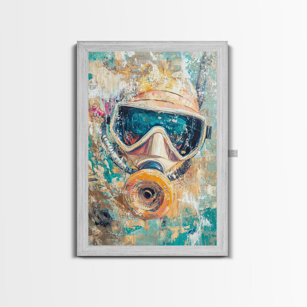Diver Mask Artwork Canvas Print Scuba Diving Art, Nautical Wall Decor, Ocean Explorer Painting, Coastal Adventure Wall Art