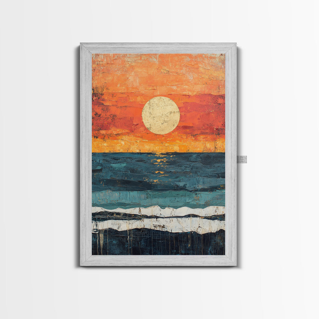 Vibrant Sunset Seascape Canvas Print, Beach House Art, Coastal Sunset Painting, Ocean View Wall Art, Nautical Home Decor, Serene Landscape