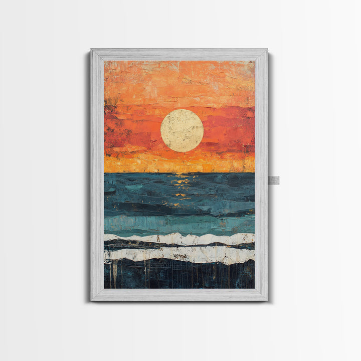 Vibrant Sunset Seascape Canvas Print, Beach House Art, Coastal Sunset Painting, Ocean View Wall Art, Nautical Home Decor, Serene Landscape