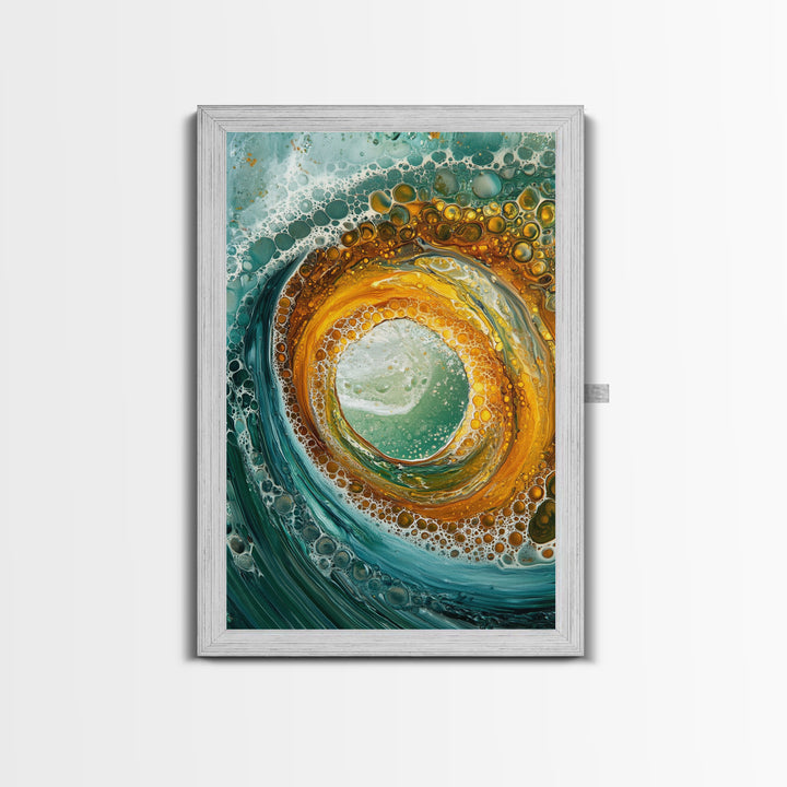 Ocean Wave Swirl Canvas Print | Abstract Beach Wall Art | Turquoise Gold Painting | Coastal Home Decor | Surfer Wall Art