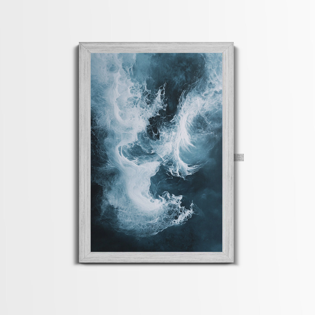 Abstract Ocean Mist Canvas Print | Modern Blue Wall Art | Fluid Painting | Minimalist Coastal Decor | Large Statement Artwork