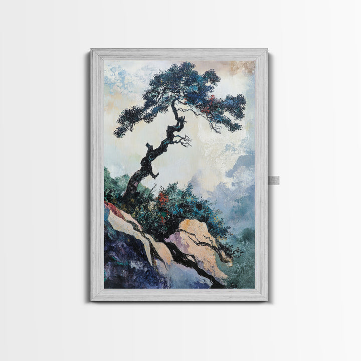 Bonsai Tree Canvas Print Japanese Zen Wall Art Serene Landscape Painting Minimalist Nature Decor Tranquil Home Aesthetic Meditative Artwork