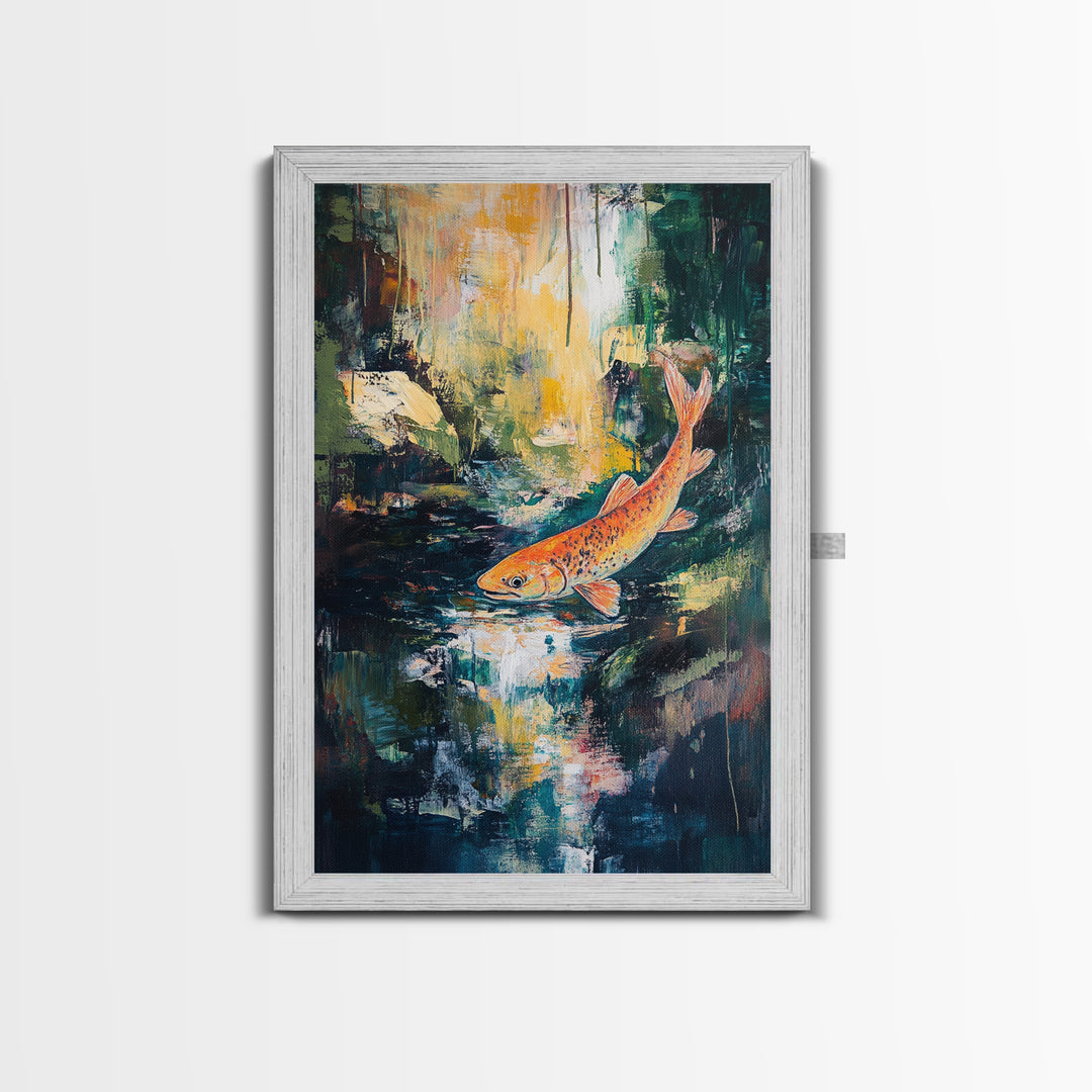Abstract Koi Fish Painting Canvas Print Vibrant Water Art Modern Home Decor Zen Wall Art Office Nature Art Gift Meditation Artwork
