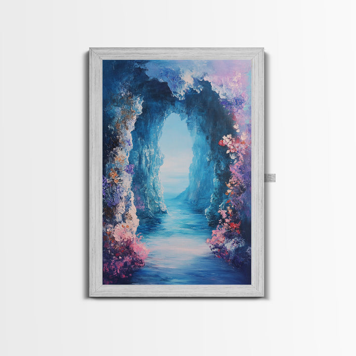 Dreamy Ocean Cave Canvas Print Fantasy Seascape Wall Art Mystical Nature Painting Boho Decor Beach Home Artwork Gift Under 100