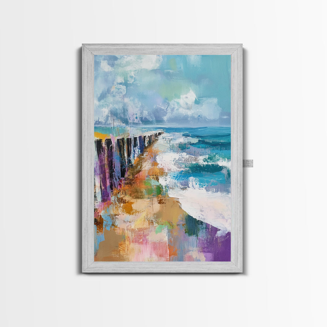 Ocean Pier, Coastal Landscape Art, Seascape Painting, Nautical Decor, Beach Wall Art, Living Room Art, Canvas Print, Gift Idea