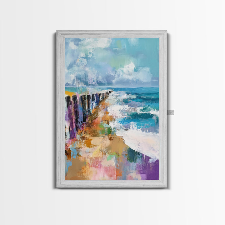 Ocean Pier, Coastal Landscape Art, Seascape Painting, Nautical Decor, Beach Wall Art, Living Room Art, Canvas Print, Gift Idea