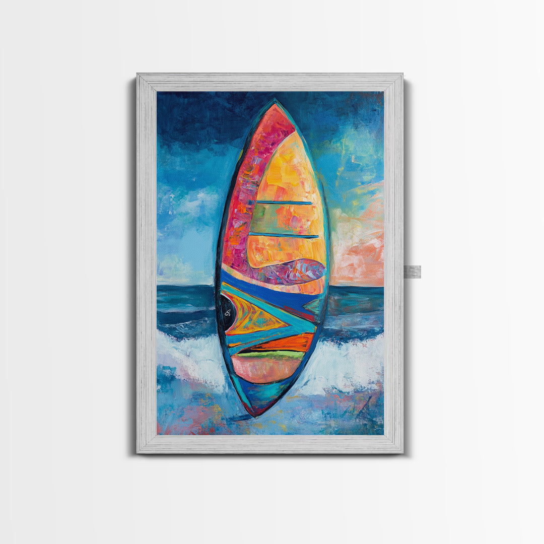 Colorful Surfboard Canvas Print Beach House Wall Art, Ocean Wave Painting, Coastal Decor, Tropical Art, Nautical Living Room Artwork