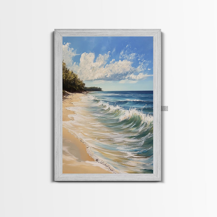 Beach Waves, Coastal Landscape Art, Nautical Wall Art, Above Bed Wall Art, Nautical Decor, Extra Wide Art, Framed Canvas Print