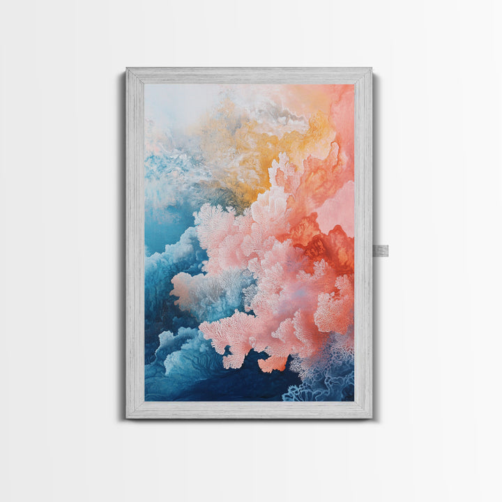 Coral Abstract, coastal landscape art, pink abstract art, botanical prints, nautical wall art, Framed Canvas Print, ocean-inspired decor
